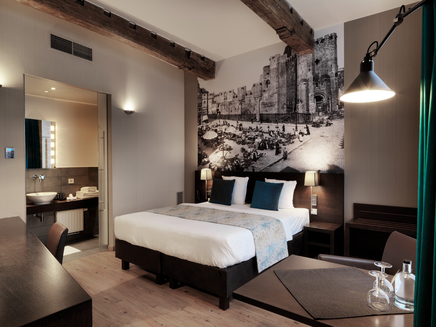Cosy kamer met balkenplafond en aangrenzende badkamer